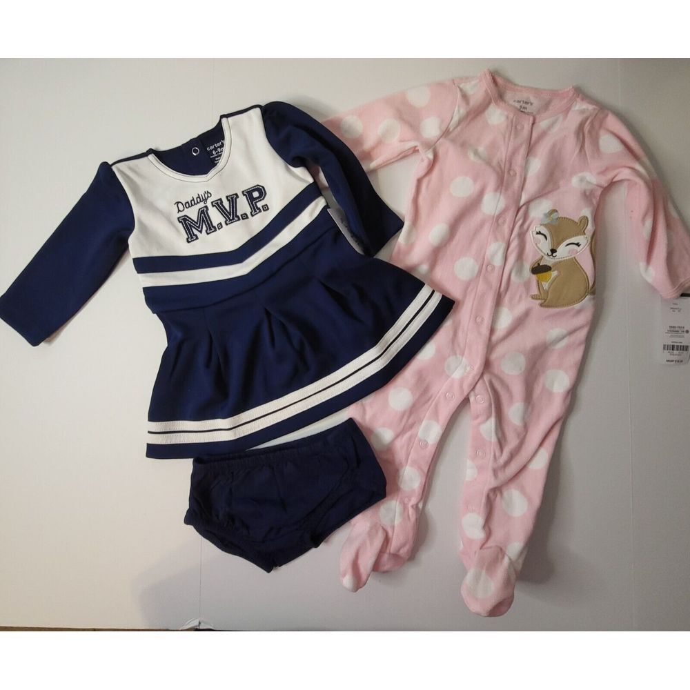 Carters 6-9 Months Outfits New With Tag Long Sleeve Pink Sleeper navy Blue Dress